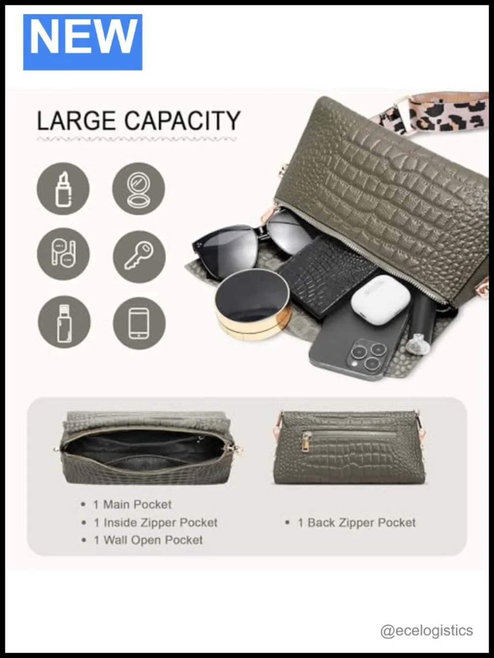 Genuine Leather Shoulder Bag Women Handmade Crocodile Pattern Purse
